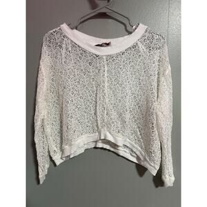 June & Hudson White Open Knit Cropped Sweater Size Medium Lightweight